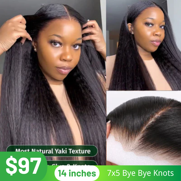 Klaiyi Natural Color Yaki Straight  7x5  Pre Everything Put On and Go Glueless Lace Wigs Flash Sale