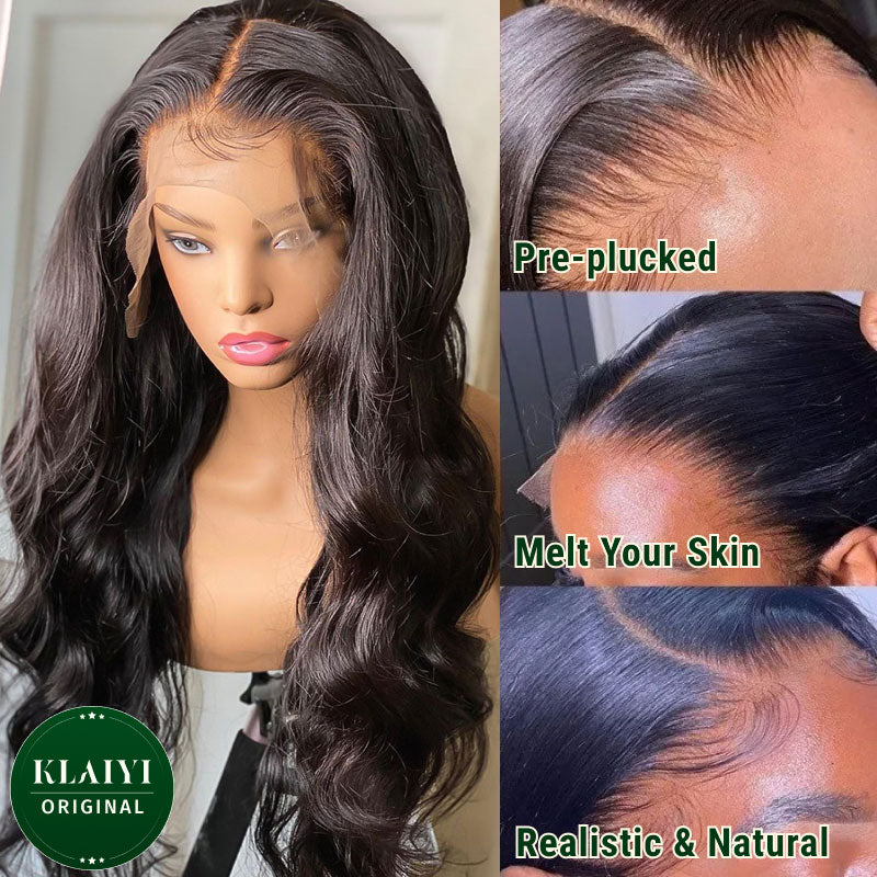 Extra70% OFF | Klaiyi Body Wave No Glue Wigs 13x4 Invisible Transparent Lace Front Human Hair Wigs Pre-everything Wig