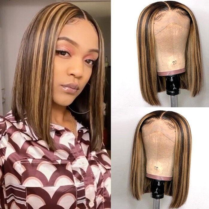 Sencond Wig Only $10 |  Klaiyi Ombre Blonde Highlight 180% Straight Bob 13x4 Lace Frontal Wig Flash Sale