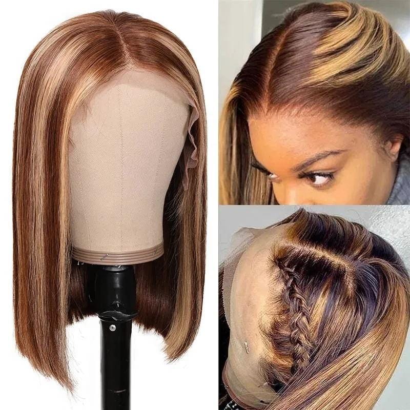 Sencond Wig Only $10 |  Klaiyi Ombre Blonde Highlight 180% Straight Bob 13x4 Lace Frontal Wig Flash Sale