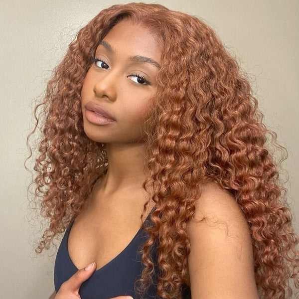 80% OFF | 13x4 Lace Front Ginger Brown Colored Jerry Curly 150% Density Medium Auburn Brown Color Wigs Flash Sale