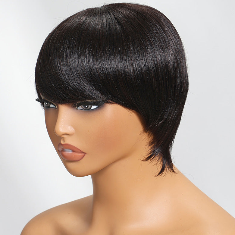 Klaiyi Short Bob Wigs with Bang Pixie Cut Human Hair Wig Machine Made Natural Black Color Glueless Human Hair Wig Flash Sale