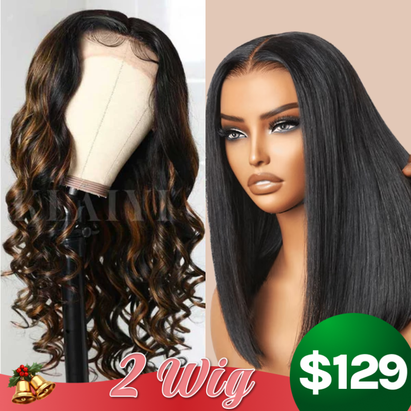 $129 Get 2 Wigs | Short Bob Wig T Part Lace Wig + Ombre Brown Balayage Boday Wave T Part Lace Wig  Flash Sale