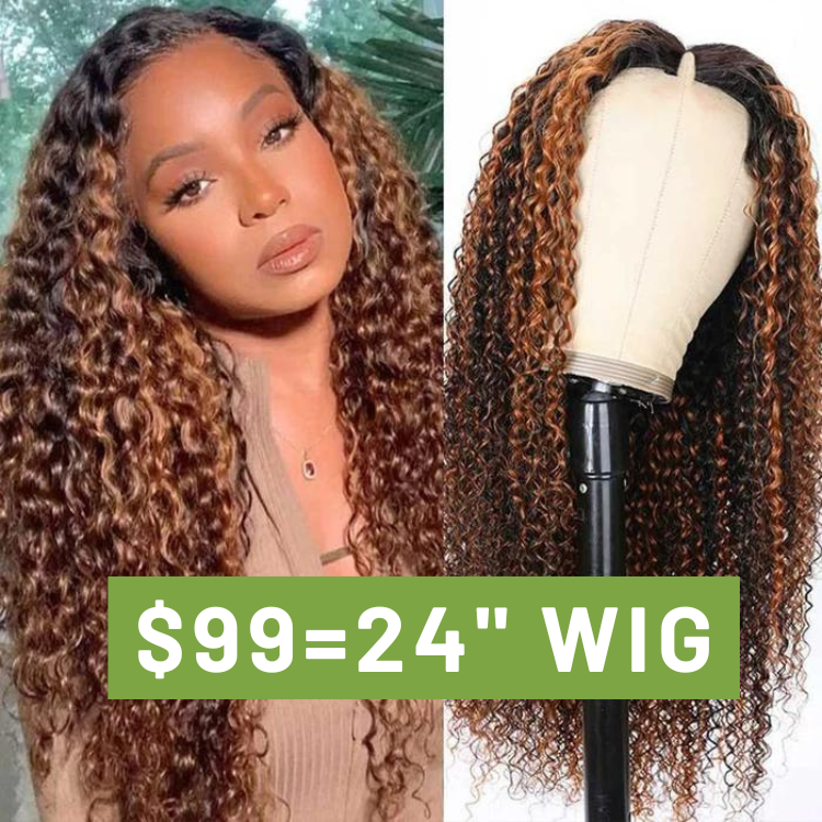 18"-24"| Klaiyi Ombre Balayage Highlight Color Jerry Curly U Part Wigs 7*5 Bye Bye Knots Glueless Lace Wigs Flash Sale