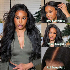 Extra 50% Off Code HALF50 | Klaiyi Yaki Straight Put On and Go Glueless Lace Wigs 7x5 Bye Bye Knots Pre-cut Human Hair Lace Wig Kinky Straight