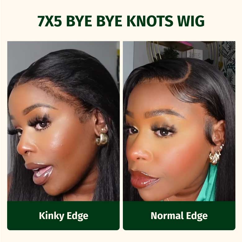 Extra 50% Off Code HALF50 | Klaiyi Yaki Straight Put On and Go Glueless Lace Wigs 7x5 Bye Bye Knots Pre-cut Human Hair Lace Wig Kinky Straight