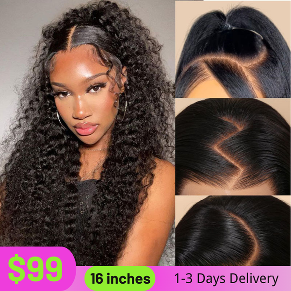 Flash Sale Klaiyi 7x5 Bye Bye Knots Pre-cut Lace Put On and Go Glueless Wig Water Wave Human Hair Wigs