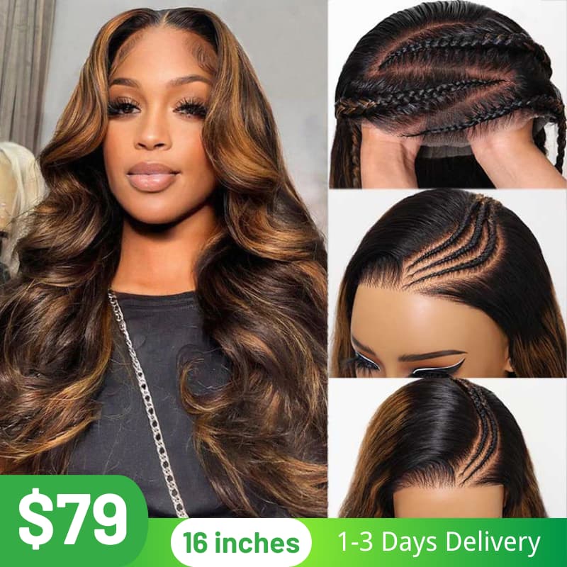 All Wigs Under $100 | Klaiyi Dark Root Brown Balayage Highlight Body Wave Lace Front Wig Flash Sale