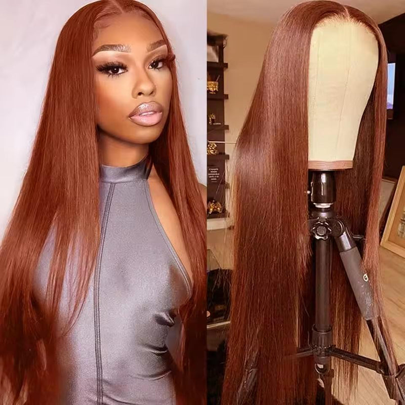 Klaiyi Chocolate Brown 13x4  Pre-Everything™ Lace Frontal Wig Straight Human Hair Glueless Wig Flash Sale