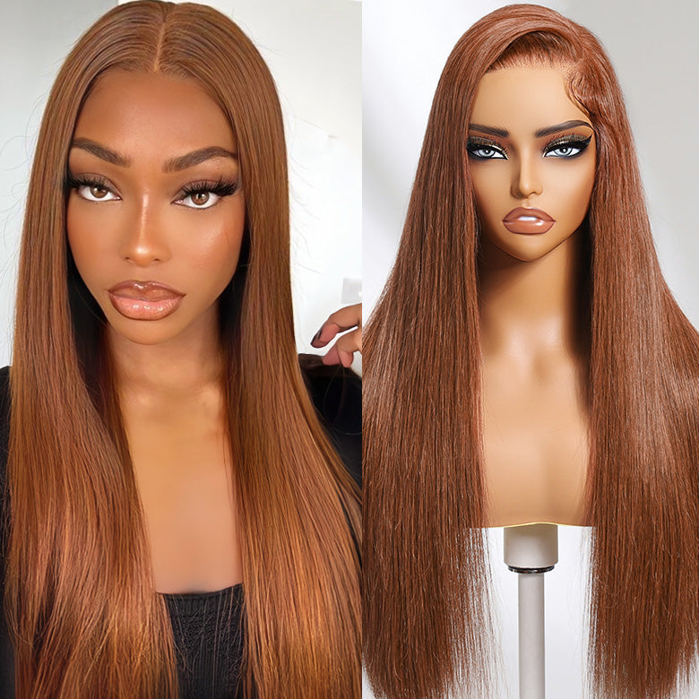 Klaiyi Chocolate Brown 13x4  Pre-Everything™ Lace Frontal Wig Straight Human Hair Glueless Wig