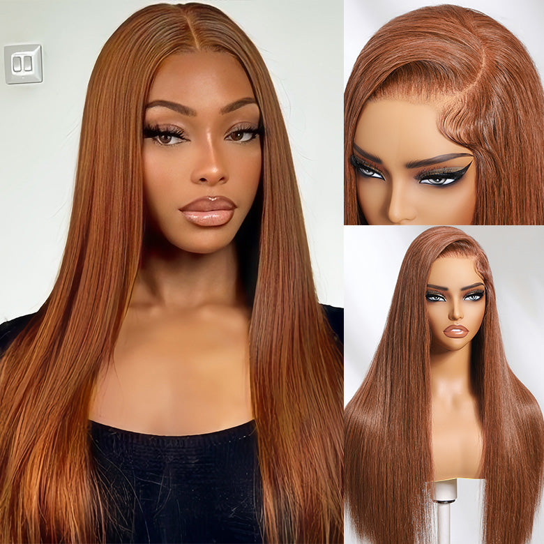 Klaiyi Chocolate Brown 13x4  Pre-Everything™ Lace Frontal Wig Straight Human Hair Glueless Wig