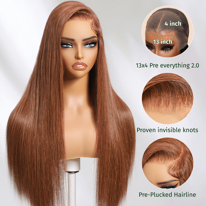 Klaiyi Chocolate Brown 13x4  Pre-Everything™ Lace Frontal Wig Straight Human Hair Glueless Wig