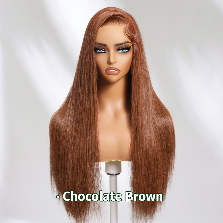 Klaiyi Chocolate Brown 13x4  Pre-Everything™ Lace Frontal Wig Straight Human Hair Glueless Wig