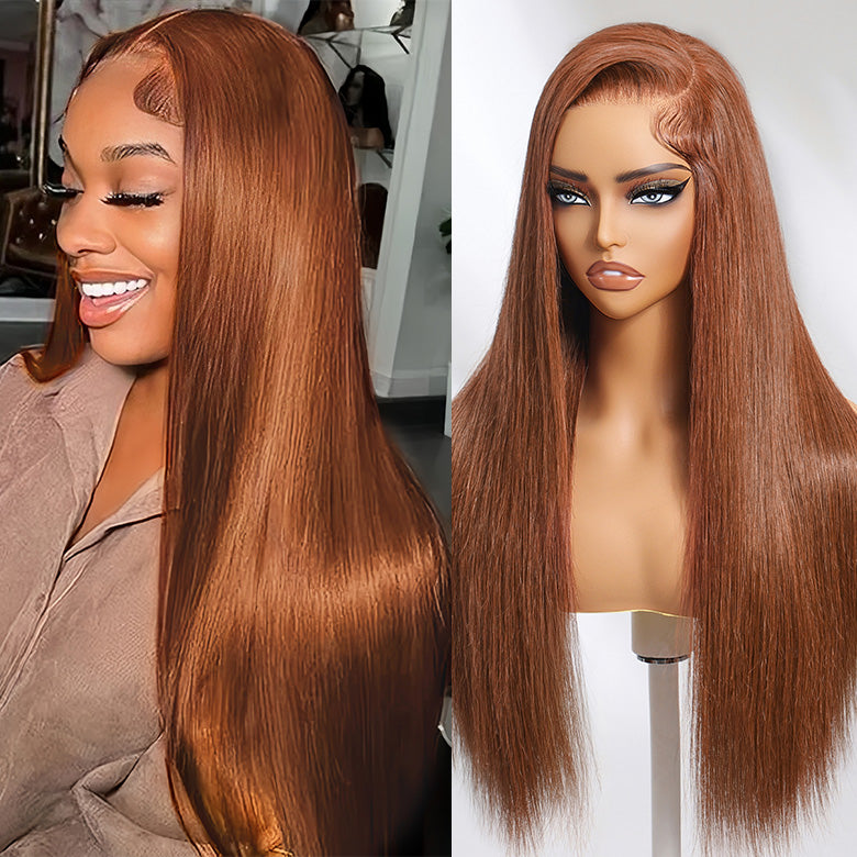 Klaiyi Chocolate Brown 13x4  Pre-Everything™ Lace Frontal Wig Straight Human Hair Glueless Wig