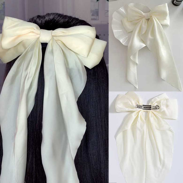 Klaiyi Large Ribbon Bow Hair Clip High-end Feel Satin Hairpin Sweet Cute Hair Accessory Flash Sale