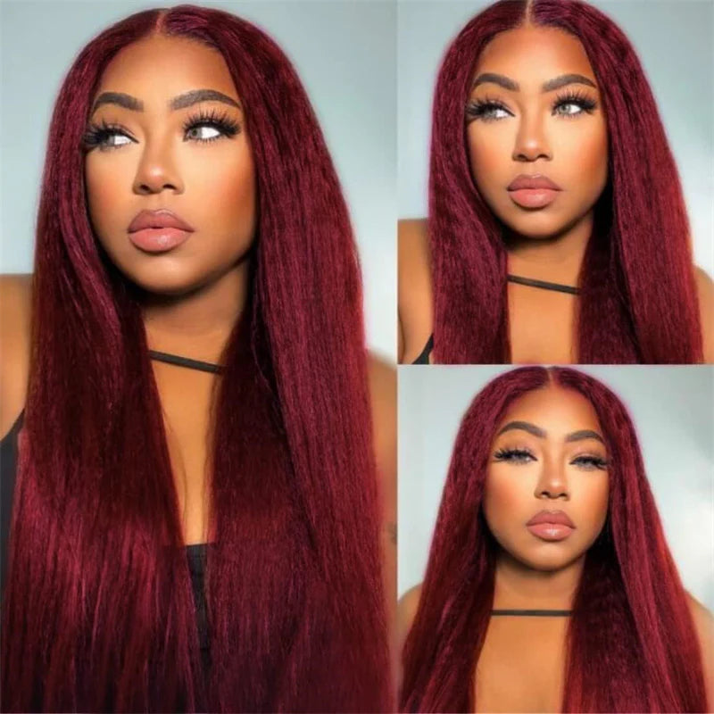 20"-24" 80%OFF| Dark Burgundy 99J Yaki Straight 7x5 Pre Everything Put On and Go Glueless Lace Wigs Human Hair Flash Sale