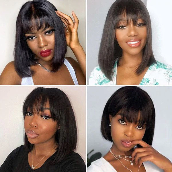 Down To $59 | Klaiyi Bob Wig With Bangs Wig Glueless Machine Made Beginner Friendly Human Hair Wig Flash Sale