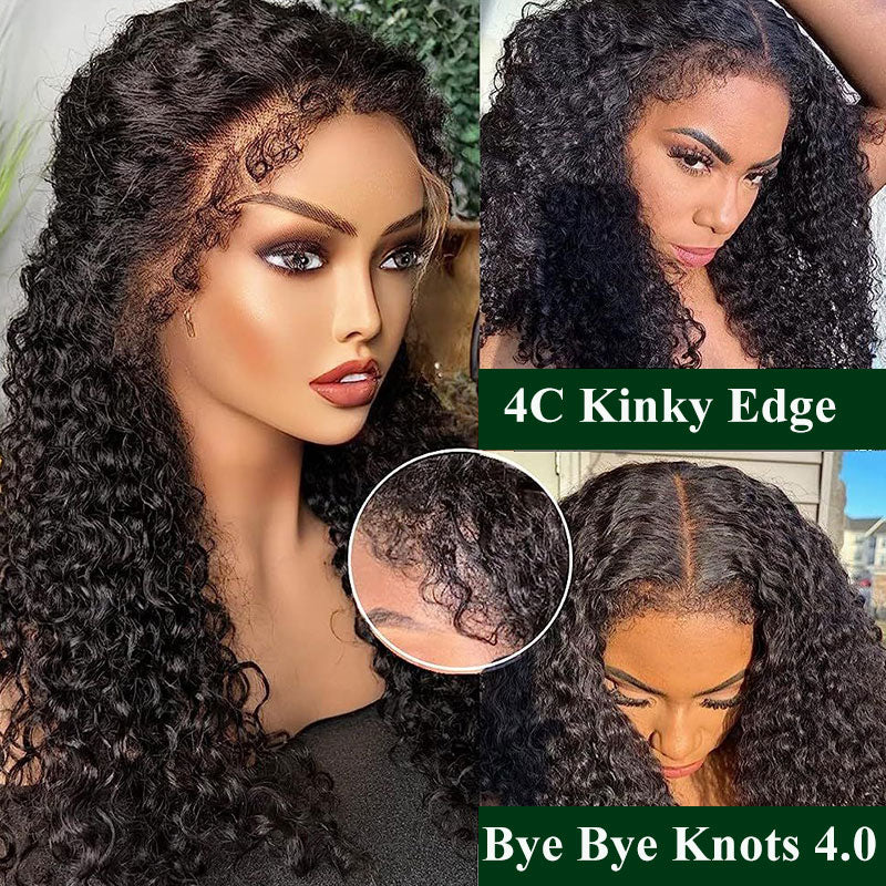 $100 OFF | Code: SAVE100 Klaiyi Jerry Curly 7x5 Bye Bye Knots Wigs with Kinky Edge Bleached Knots Human Hair Wig