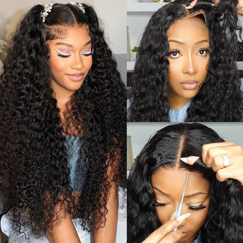 Klaiyi 13x4 Water Wave Pre-Everything™ Lace Frontal Wig Put On and Go Byebye Glue Lace Front Wigs with Invisible Knots