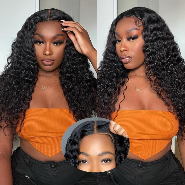 Klaiyi 13x4 Water Wave Pre-Everything™ Lace Frontal Wig Put On and Go Byebye Glue Lace Front Wigs with Invisible Knots