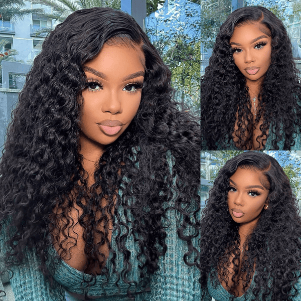 Klaiyi 13x4 Water Wave Pre-Everything™ Lace Frontal Wig Put On and Go Byebye Glue Lace Front Wigs with Invisible Knots