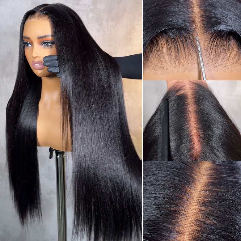 Klaiyi Yaki Straight Put On and Go Glueless Lace Wigs 7x5 Bye Bye Knots Pre-cut Human Hair Lace Wig Kinky Straight