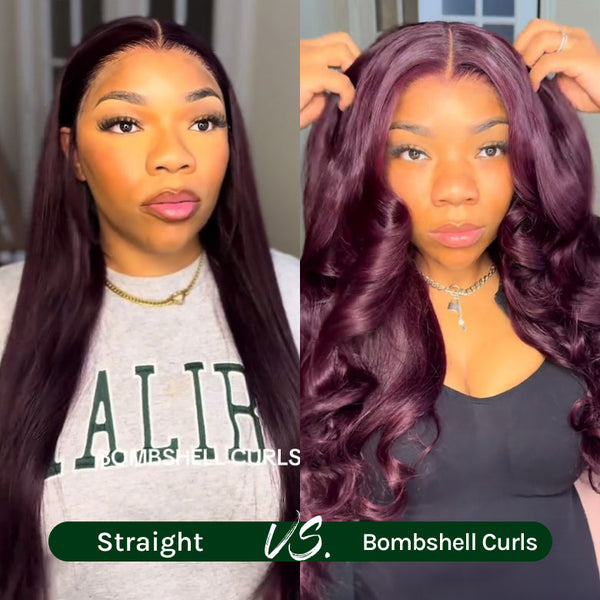 Klaiyi Black Cherry Layered Cut Straight 13x4 Pre-Everything Lace Frontal Wig Put on and Go Wig