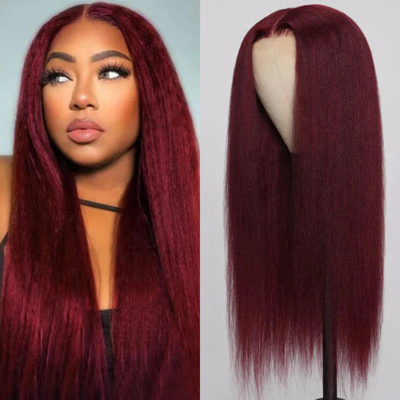 20"-24" 80%OFF| Dark Burgundy 99J Yaki Straight 7x5 Pre Everything Put On and Go Glueless Lace Wigs Human Hair Flash Sale