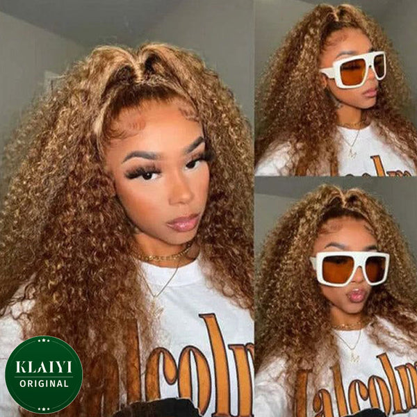 Klaiyi Honey Blonde Highlight Jerry Curly 13x4 Pre-Everything Lace Front Wig with Baby Hair Flash Sale