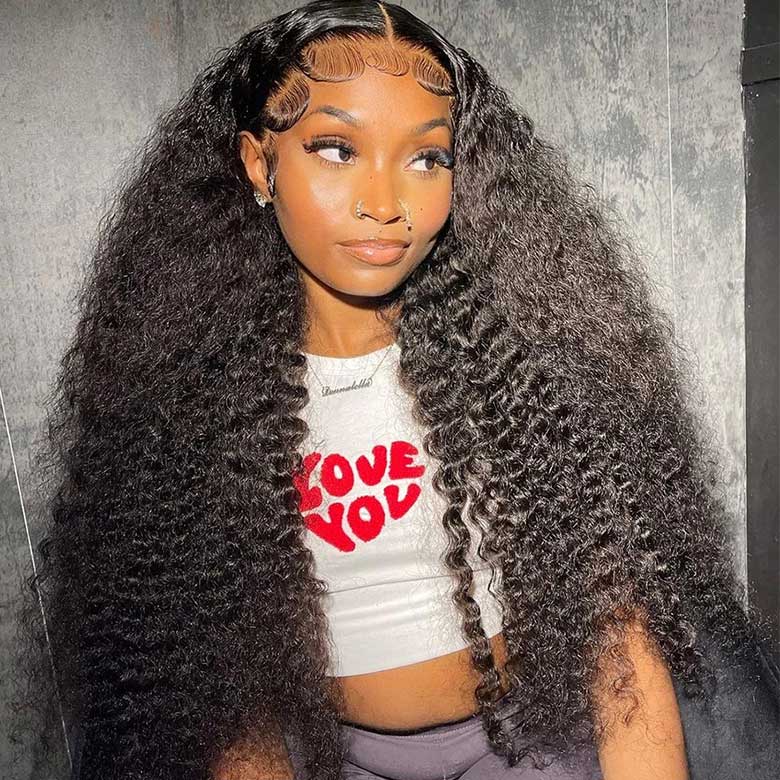 Klaiyi 13x4 Deep Wave Pre-Everything™ Lace Frontal Wig Put On and Go Ear to Ear Lace Front Wigs with Pre Plucked Hairline