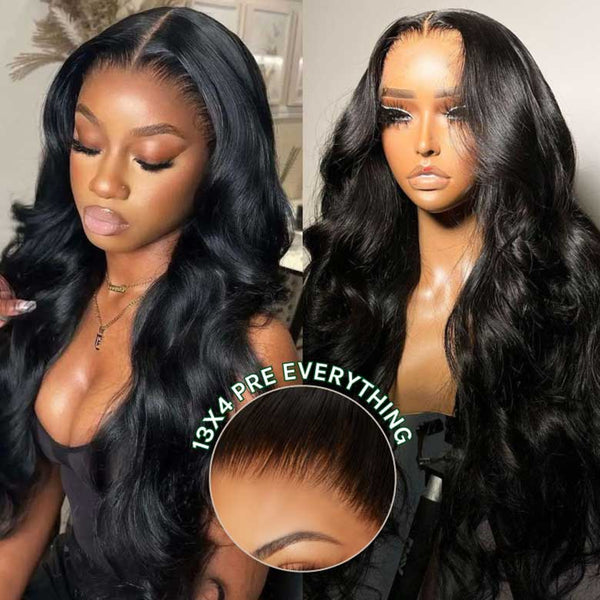 Klaiyi Body Wave No Glue Wigs 13x4 Invisible Transparent Lace Front Human Hair Wigs Pre-everything Wig