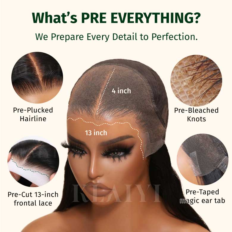 Klaiyi 13x4 Body Wave Pre-Everything™ Lace Frontal Wig Byebye Glue Lace Front Wigs with Invisible Knots