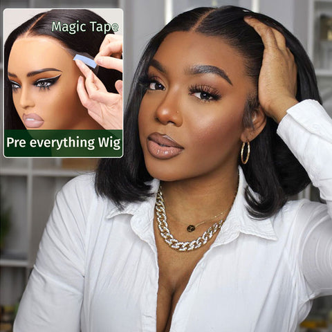 Klaiyi Put On and Go Glueless Bob Wig 13x4 Pre everything/ 7×5 Bye Bye Knots Pre-Cut Lace Closure Wig Beginner Friendly Flash Sale