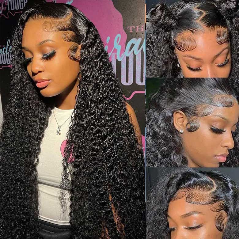 Klaiyi 13x4 Deep Wave Pre-Everything™ Lace Frontal Wig Put On and Go Ear to Ear Lace Front Wigs with Pre Plucked Hairline