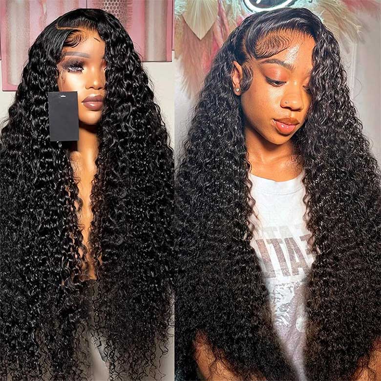 Klaiyi 13x4 Deep Wave Pre-Everything™ Lace Frontal Wig Put On and Go Ear to Ear Lace Front Wigs with Pre Plucked Hairline