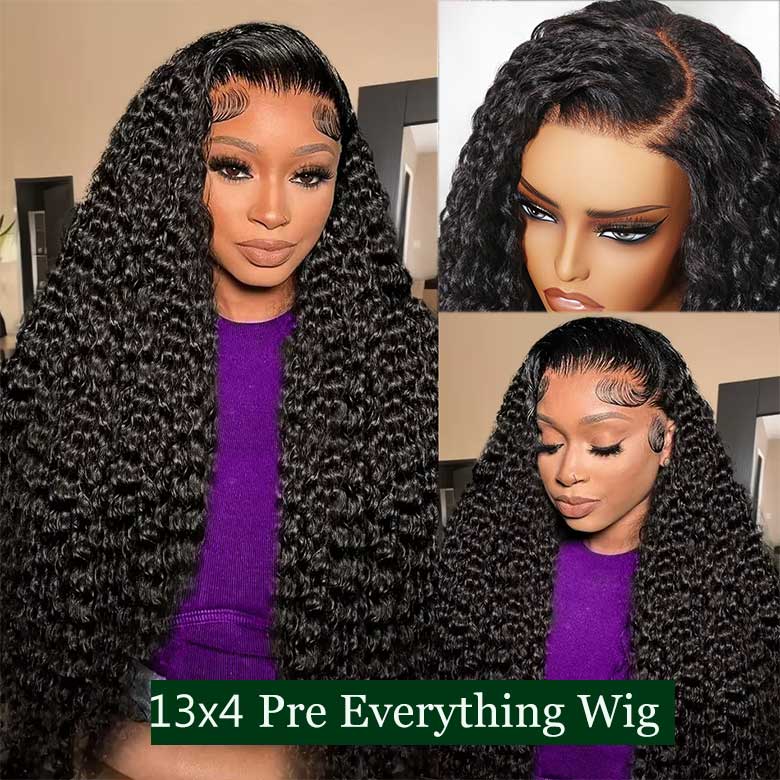 Klaiyi 13x4 Deep Wave Pre-Everything™ Lace Frontal Wig Put On and Go Ear to Ear Lace Front Wigs with Pre Plucked Hairline