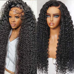 Klaiyi 13x4 Deep Wave Pre-Everything™ Lace Frontal Wig Put On and Go Ear to Ear Lace Front Wigs with Pre Plucked Hairline