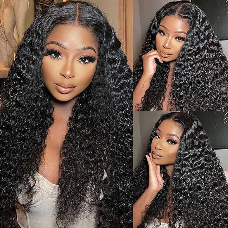 Klaiyi 13x4 Water Wave Pre-Everything™ Lace Frontal Wig Put On and Go Byebye Glue Lace Front Wigs with Invisible Knots