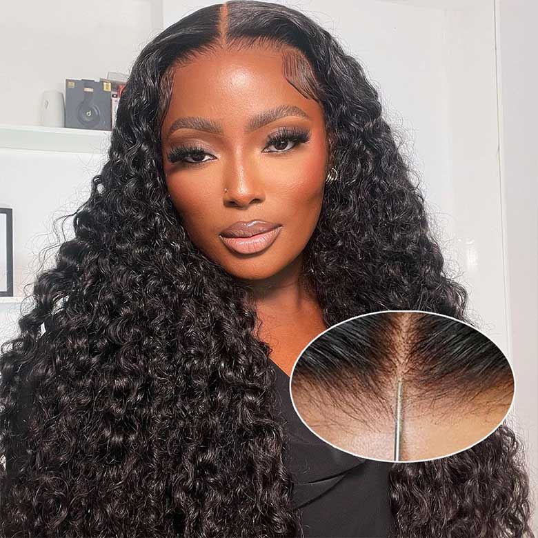 Klaiyi 13x4 Deep Wave Pre-Everything™ Lace Frontal Wig Put On and Go Ear to Ear Lace Front Wigs with Pre Plucked Hairline