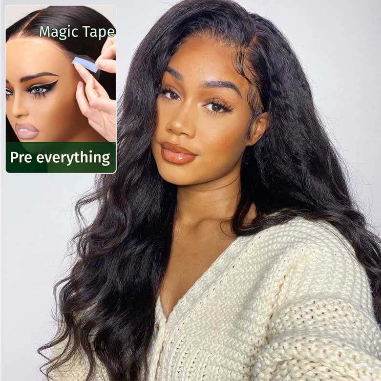 Klaiyi 13x4 Pre-Everything Yaki Straight Put On and Go Glueless Wig Real Ear to Ear Full Frontal Human Hair Silk Press Look Hair