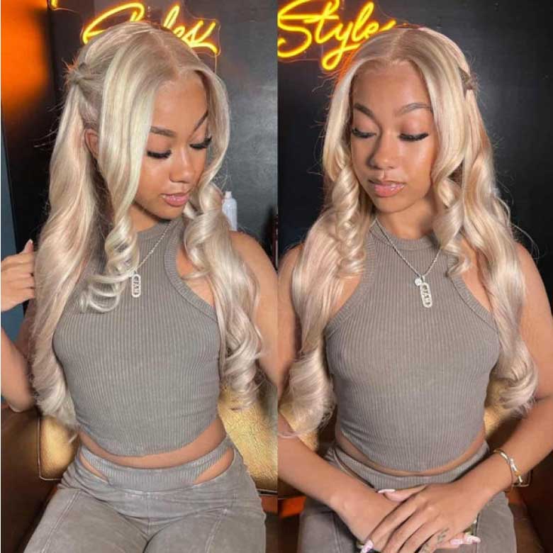 Extra 70% OFF |Klaiyi Ash Blonde Highlight 13x4 Pre-everything Put On and Go Glueless Lace Front Wig