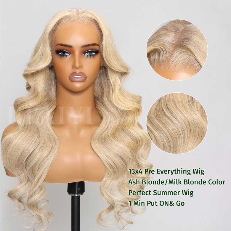 Extra 70% OFF |Klaiyi Ash Blonde Highlight 13x4 Pre-everything Put On and Go Glueless Lace Front Wig