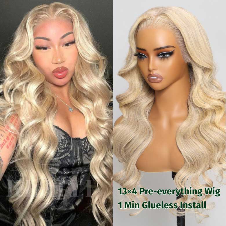 Extra 70% OFF |Klaiyi Ash Blonde Highlight 13x4 Pre-everything Put On and Go Glueless Lace Front Wig