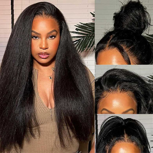 Klaiyi 13x4 Pre-Everything Yaki Straight Put On and Go Glueless Wig Real Ear to Ear Full Frontal Human Hair Silk Press Look Hair