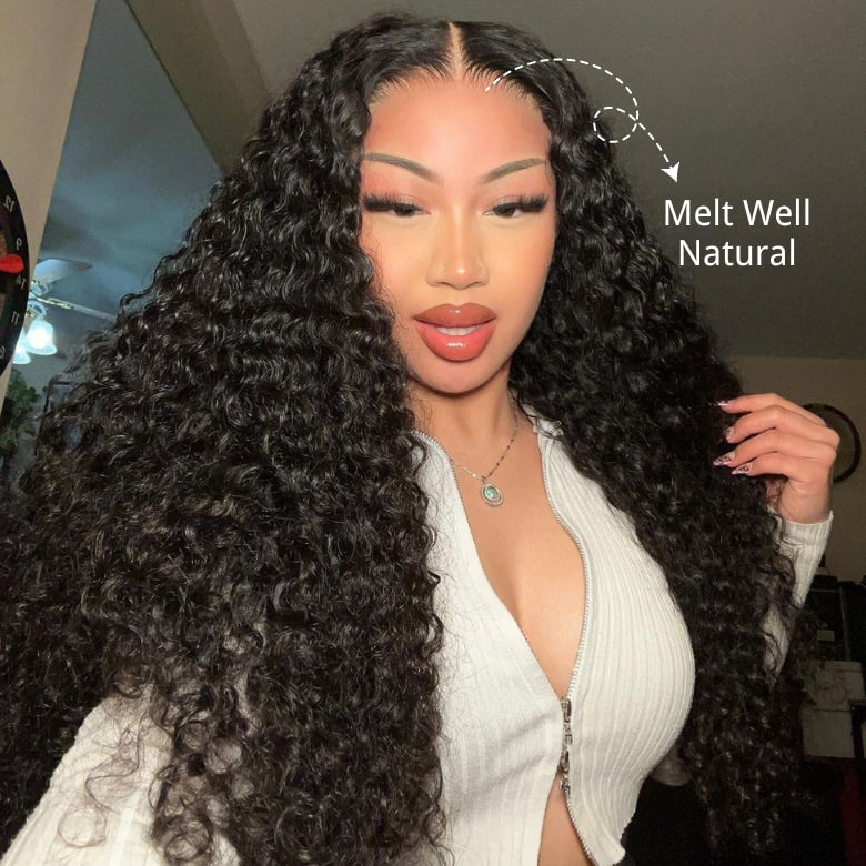 Klaiyi 13x4 Deep Wave Pre-Everything™ Lace Frontal Wig Put On and Go Ear to Ear Lace Front Wigs with Pre Plucked Hairline