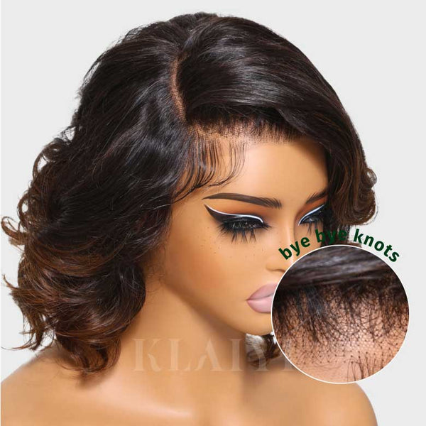Klaiyi Ombre Black to Chestnut Brown Spiral Curls Fashion Wavy Bob Wigs Bye-Bye Knots Wig Flash Sale