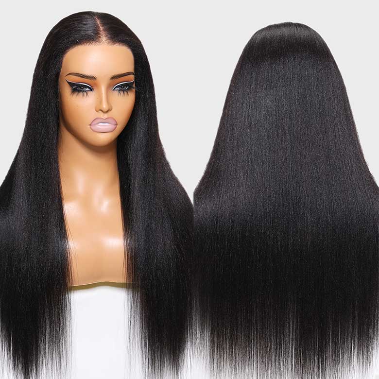 Klaiyi 13x6 Yaki Straight Pre Everything Wig with 4C Kinky Edges Put on & Go Glueless Wig Larger Lace