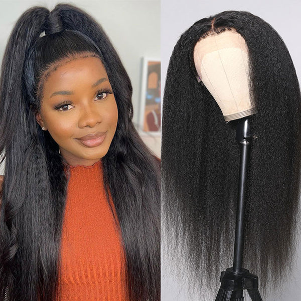 Myshinywigs HD Lace Frontal 4C Natural Hairline Full Frontal HD Frontal  Kinky Straight 13x4 Lace Frontal Human Hair Yaki Frontal Closure Pre  Bleached