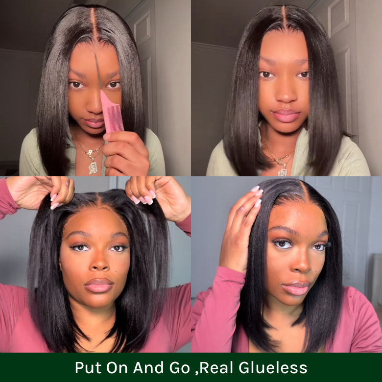 Klaiyi Yaki Straight Put On and Go Glueless Bob Wig 7x5 Pre-Cut Lace Closure Wig Beginner Friendly Flash Sale