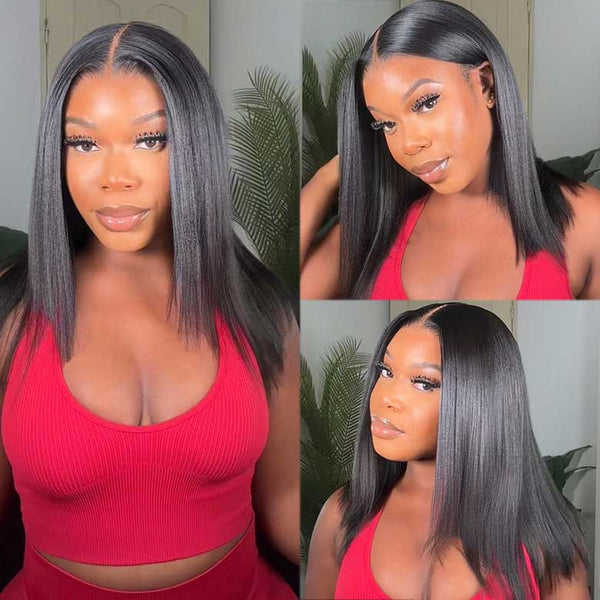 Extra 50% Off,Code: HALF50 | Klaiyi Yaki Straight Put On and Go Glueless Bob Wig 7x5 Pre-Cut Lace Closure Wig Beginner Friendly